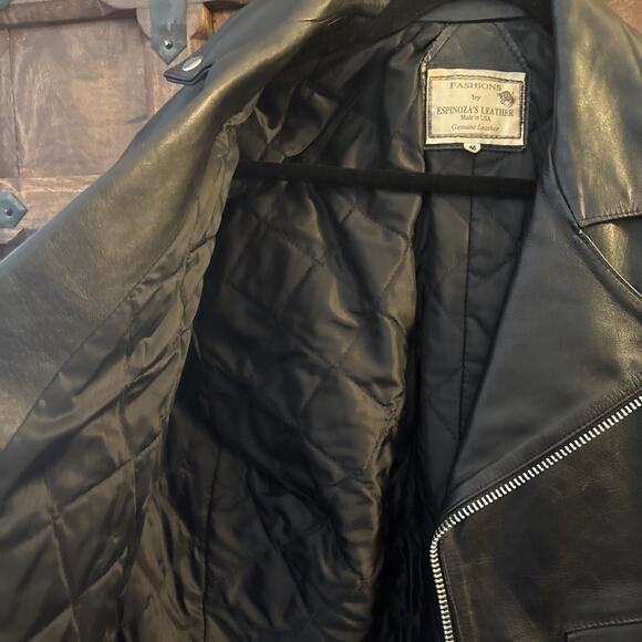 Vintage 80s cropped Espinoza’a Leather Motorcycle Leather Jacket size 46 - Picture 6 of 11